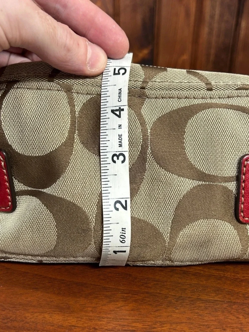 Coach Signature Canvas Hobo with Red Leather Trim